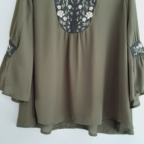 STYLE & CO Boho Peasant Blouse Floral Embroidered Flowy Bell Sleeve Sz L - Picture 5 of 15